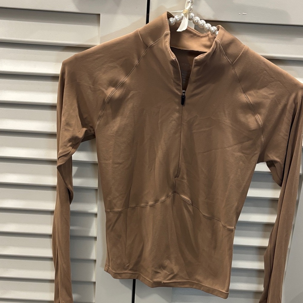 Varley Taupe Long Sleeve Zip-Up Top